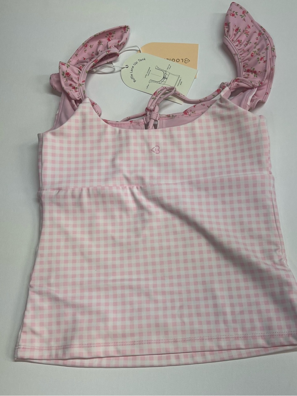 Blogilates Ruffle Lace-Up Tank – Pink Gingham - Picture 2 of 6